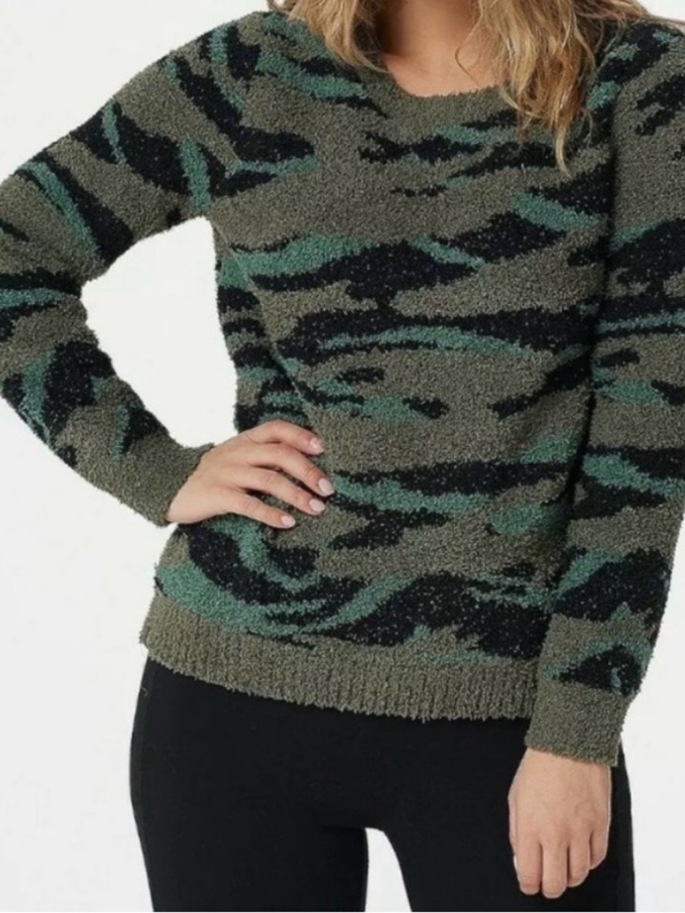 BOGO! Barefoot Dreams Seaside Camo CozyChic Knit Pullover Sweater